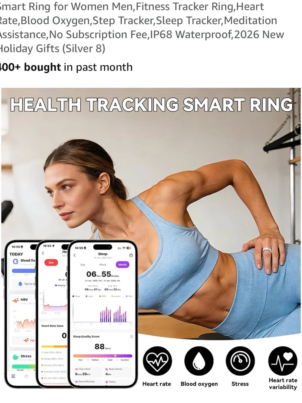 Silver Smart Fitness Ring – Activity & Sleep Tracker size 8